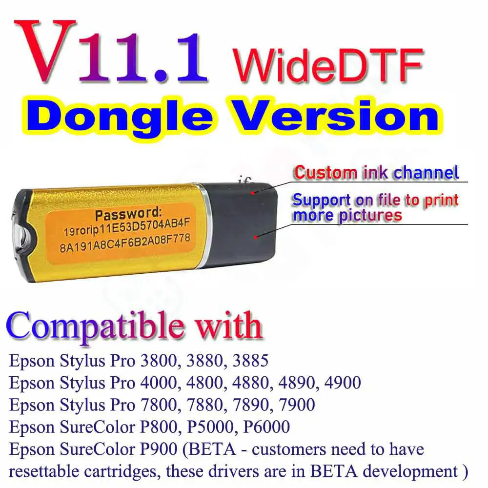 For Epson 4800 Dtf Wide Format Program WideDtf Printer Software License Key Uv Rip Version 11.1 Dongle Usb Print Kit Part