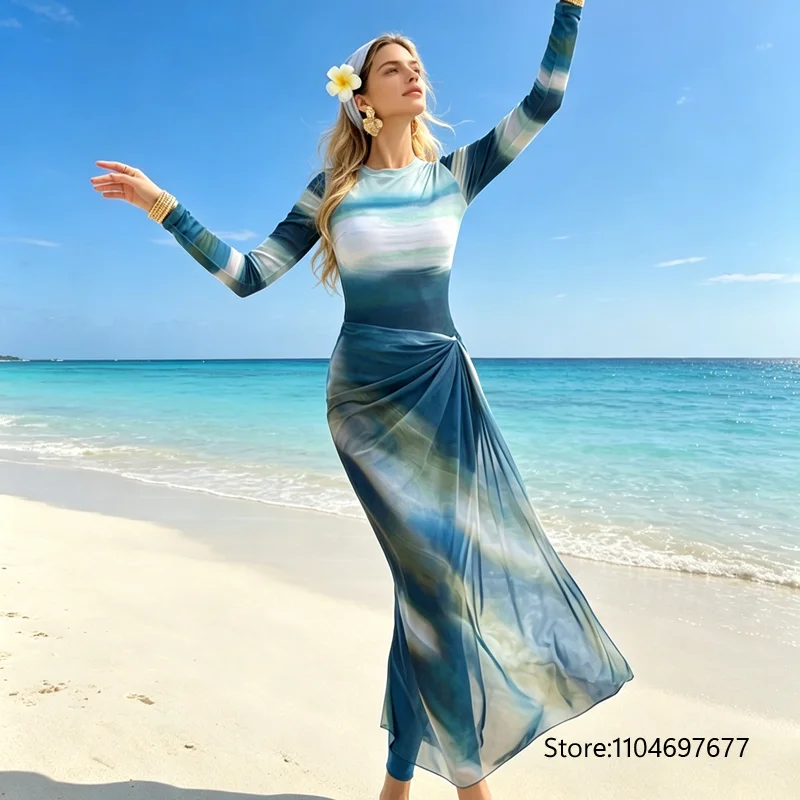 3‑Piece Women Modest Burkini S - Printed Wrap Skirt 评论和价格