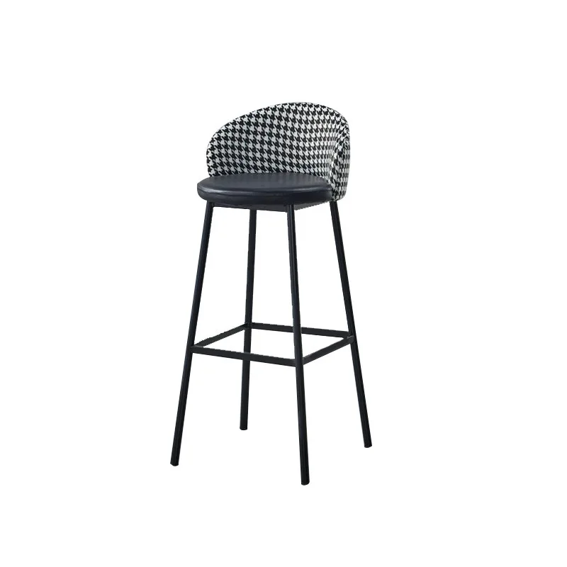 #Nordic Bar Chair Home High Stool Simple Saddle Leather Chair Backrest Bar Stool Modern Simple Bar Chair