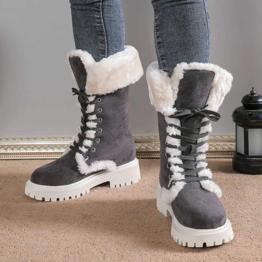 Thicken Plush Snow Boots for Women Winter Faux Fur Platform Ankle Boots Woman Mid-calf Lace-up Snow Boots Thickened Cotton Shoes image 5