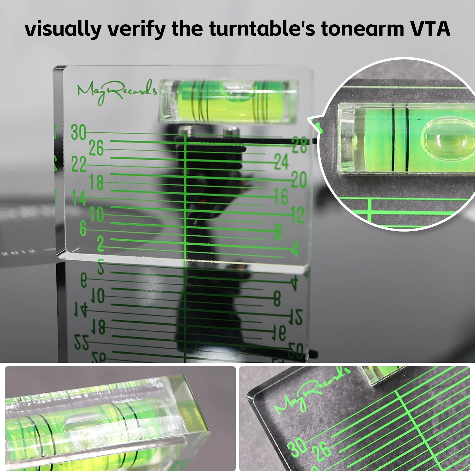 Vinyl Horizontal VTA Balance&Azimuth Adjustment Ruler Vinyl Record Player Measuring Phono Tone Arm VTA/Cartridge Azimuth Ruler