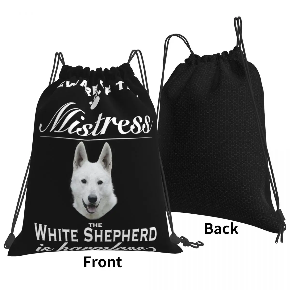 White German Shepherd Dog Backpacks Fashion Drawstring Bundle Pocket Sports Bag Book Bags for Man Woman School