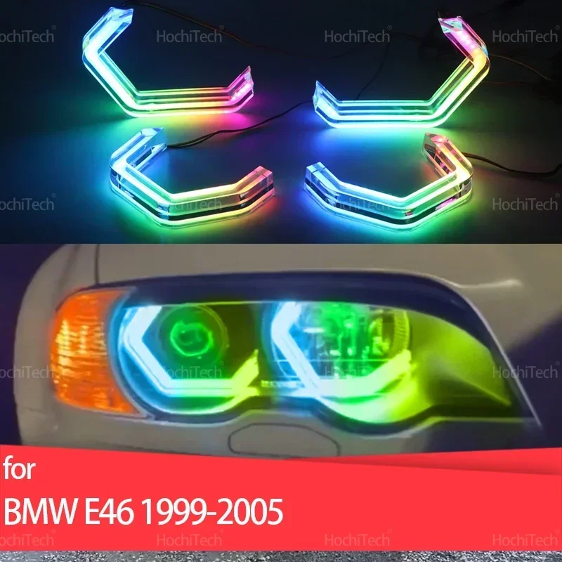 For BMW 3 Series E46 Sedan 1999-2005 Flowing M4 Style Muti-colored App Control Angel Eyes Ring LED Turn Signal