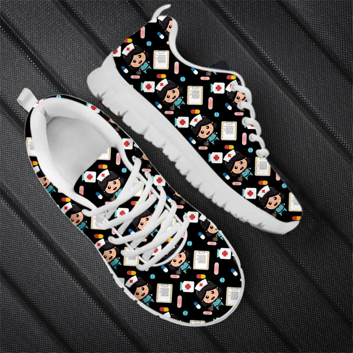 Cute Paramedic Nurse Shoes Medical Printing Flat Shoes Surgeon Design Lace Up Autumn Light Breathable Sneakers Zapatos Mujer