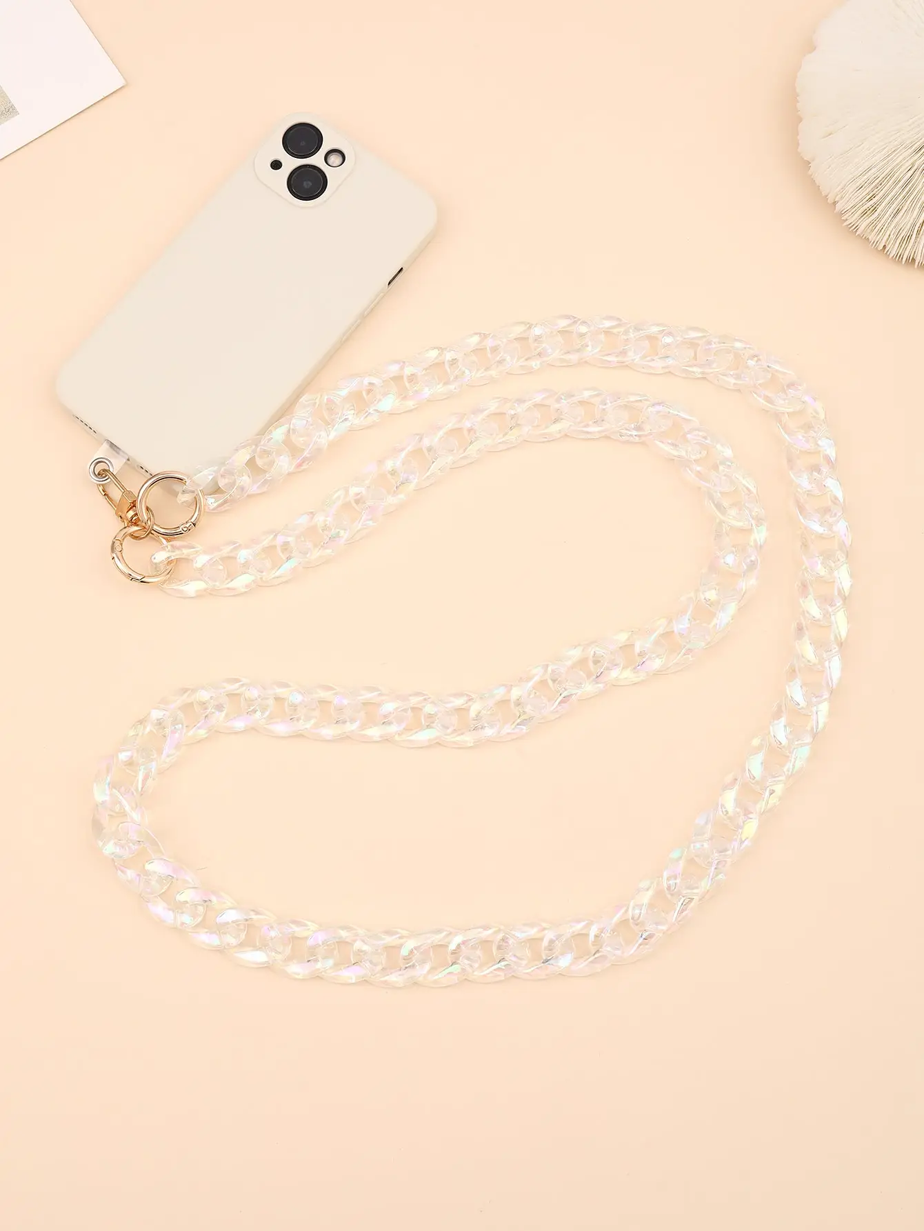 Transparent AB Colorful Acrylic Chain Long Oblique Cross Mobile Phone Strap with Transparent Card