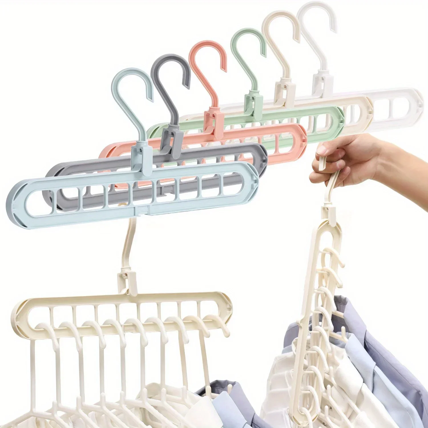 5pcs 9-hole wardrobe storage rack multifunctional foldable clothes drying rack storage clothes rack space-saving storage rack