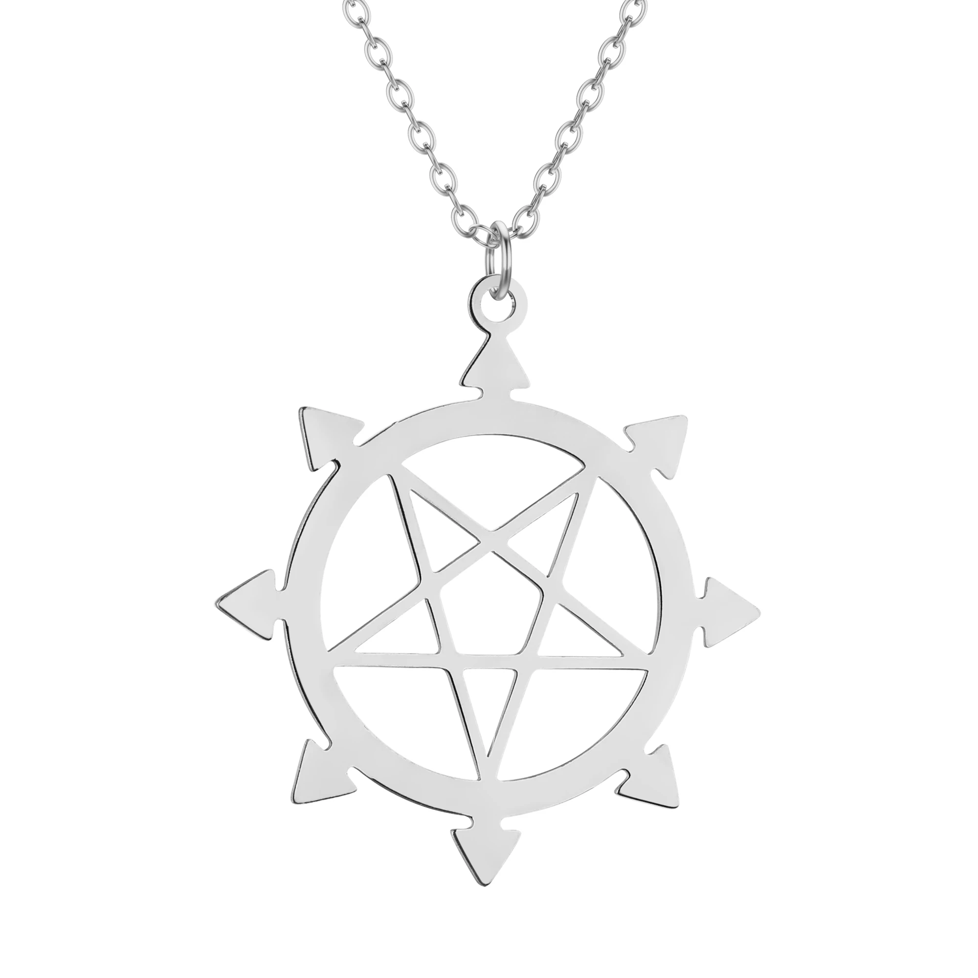 QIMING Algol Chaos Inverted Pentagram Necklace For Women Stainless Steel Eight Pointed Star Pendant Necklace Gift