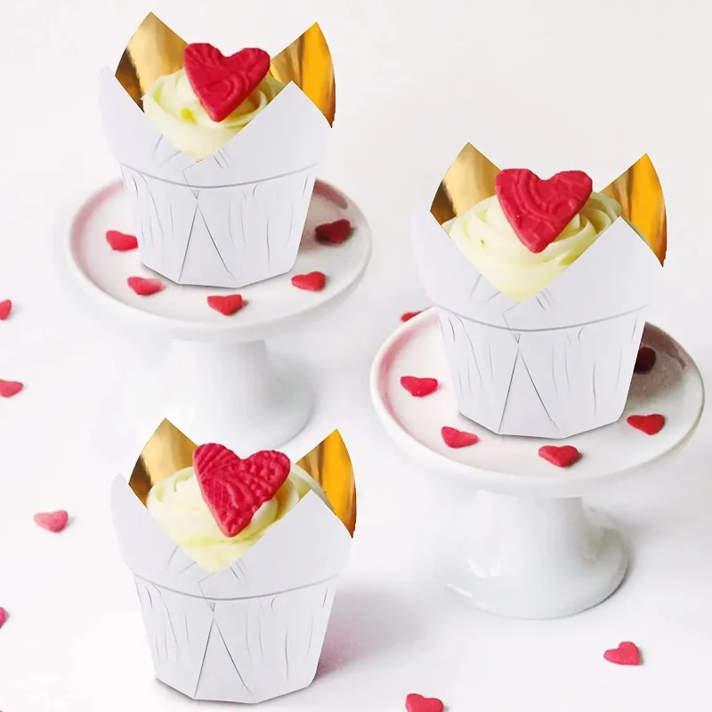 50pcs Muffin Cupcake Paper Cups Mold Gold Oilproof Cupcake Liner Baking Cup High Temperature Resistant Baking Cake Decor Tools