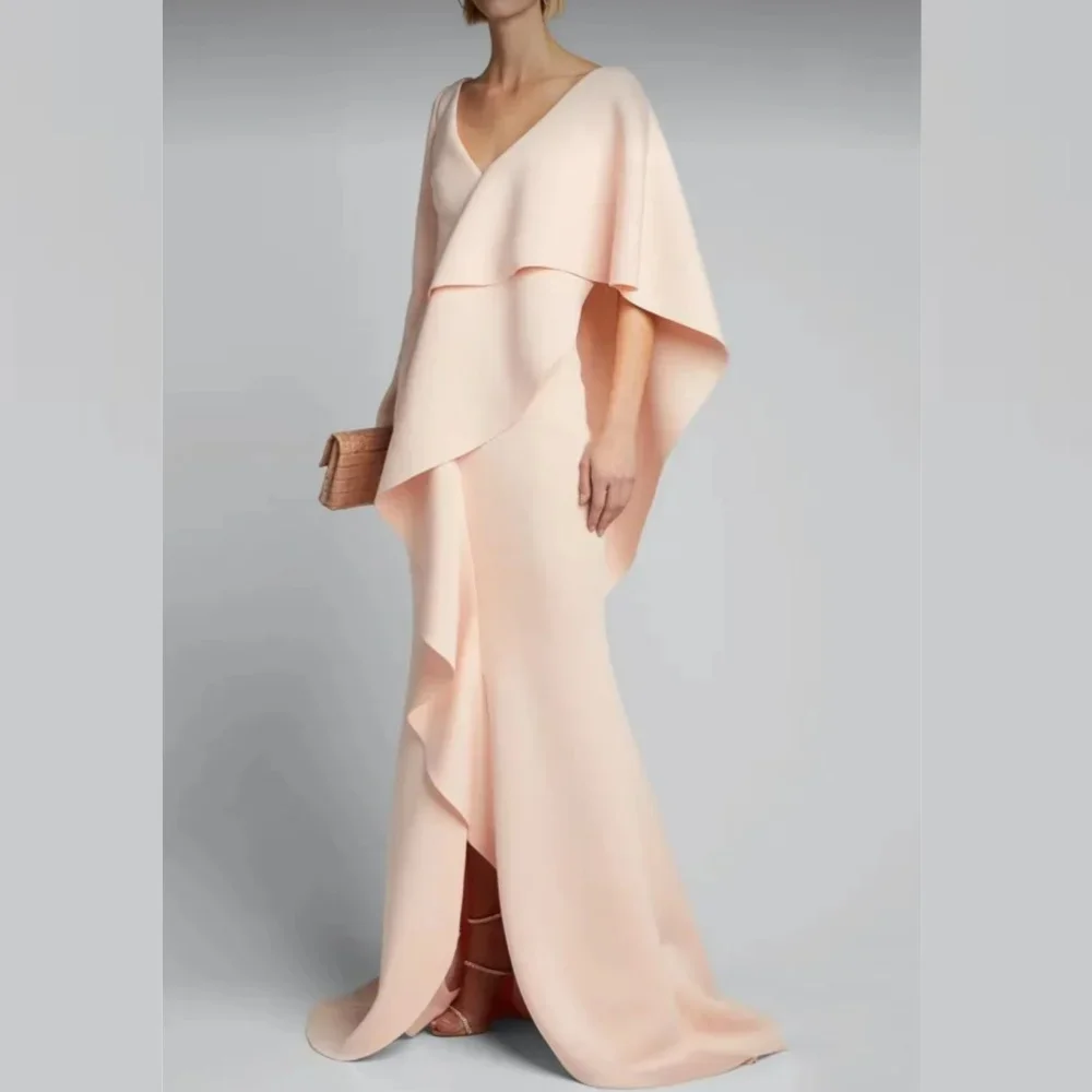 Robe de Soirée en Mousseline de Soie Froncée Personnalisée, Tenue de Cocktail, Ligne A, Col en V, sur Mesure, Longue, pour Occasions