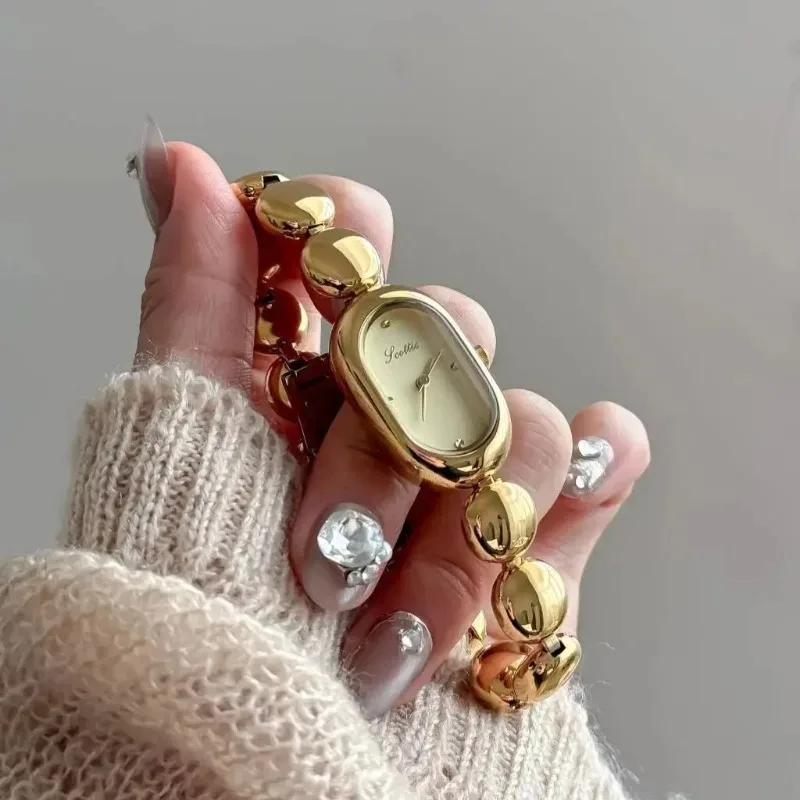 

Высококачественные роскошные женские часы, винтажные золотые маленькие овальные элегантные женские кварцевые часы, аксессуары