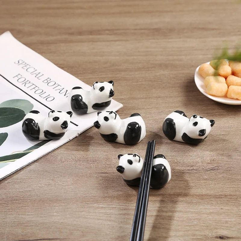 5Pcs Lovely Little Panda Chopstick Holder Vivid Ceramic Animal Lying Posture Ornaments Tableware Chopstick Holder Home Crafts