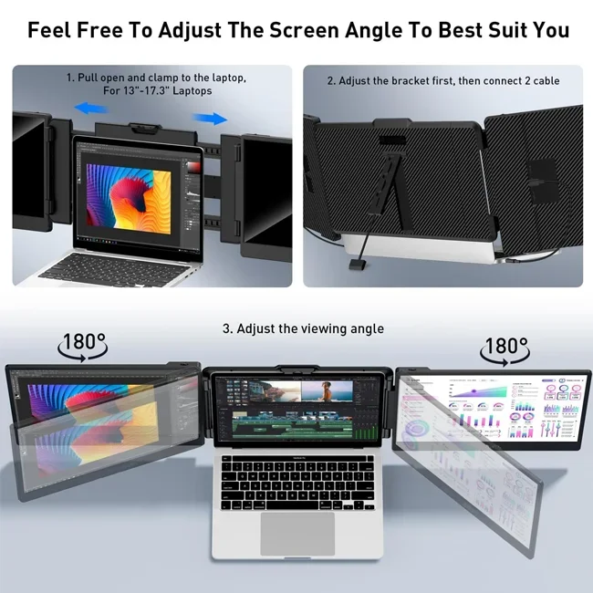 Monitor portabel untuk laptop Laptop-14 "Full HD 1080p, tampilan tiga pemanjang layar Monitor untuk 13"-17.3 "lebar maksimum 405mm