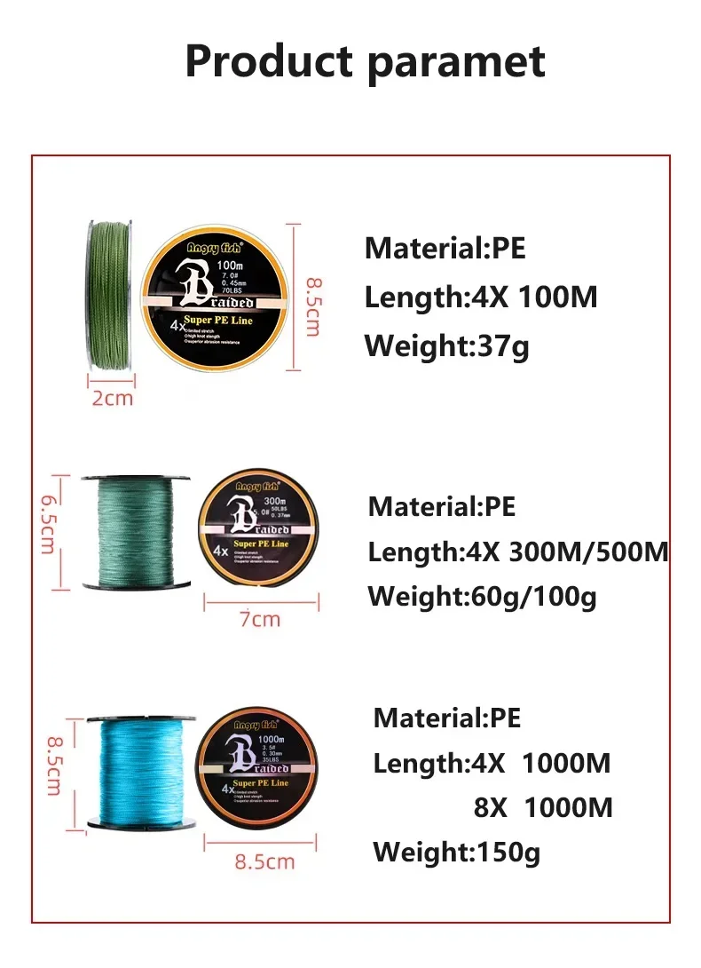 Fishing Gear 4 8 Strands Pe Braided Power Horse 100m 300m 500m 1000m Fishing Line Kite Line Sea J Braid X4 X8 Manufacturer