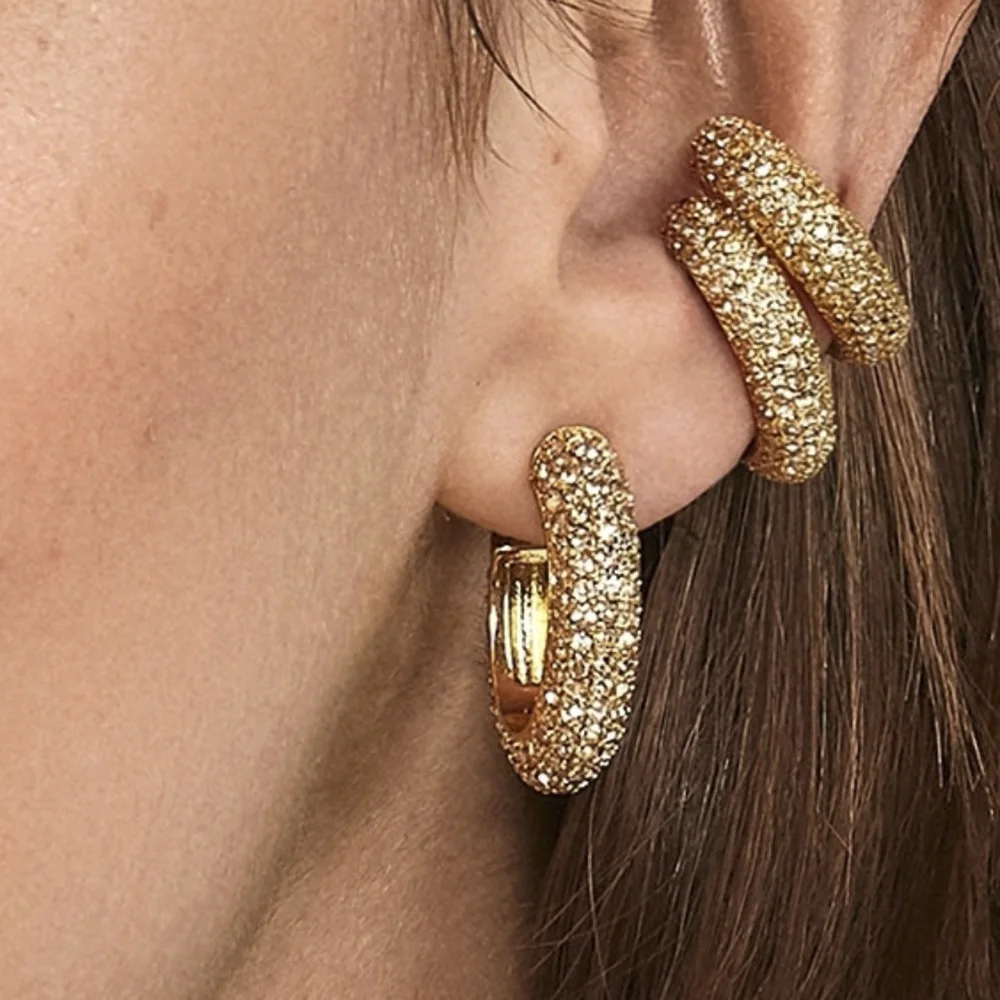 Fashion Geometric Multicolor CZ Crystal Ear Cuff Stackable Earrings