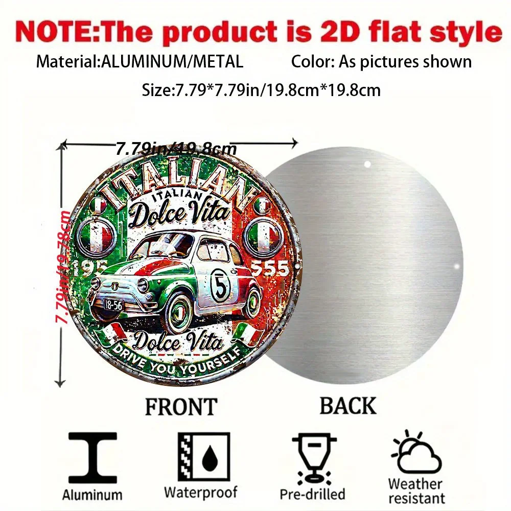 مسطح ثنائي الأبعاد، عتيق إيطالي لعلامة السيارة المستوحاة - شارة درع العلم الإيطالي المستديرة من الألومنيوم مع - متينة وقابلة للتجميع #2
