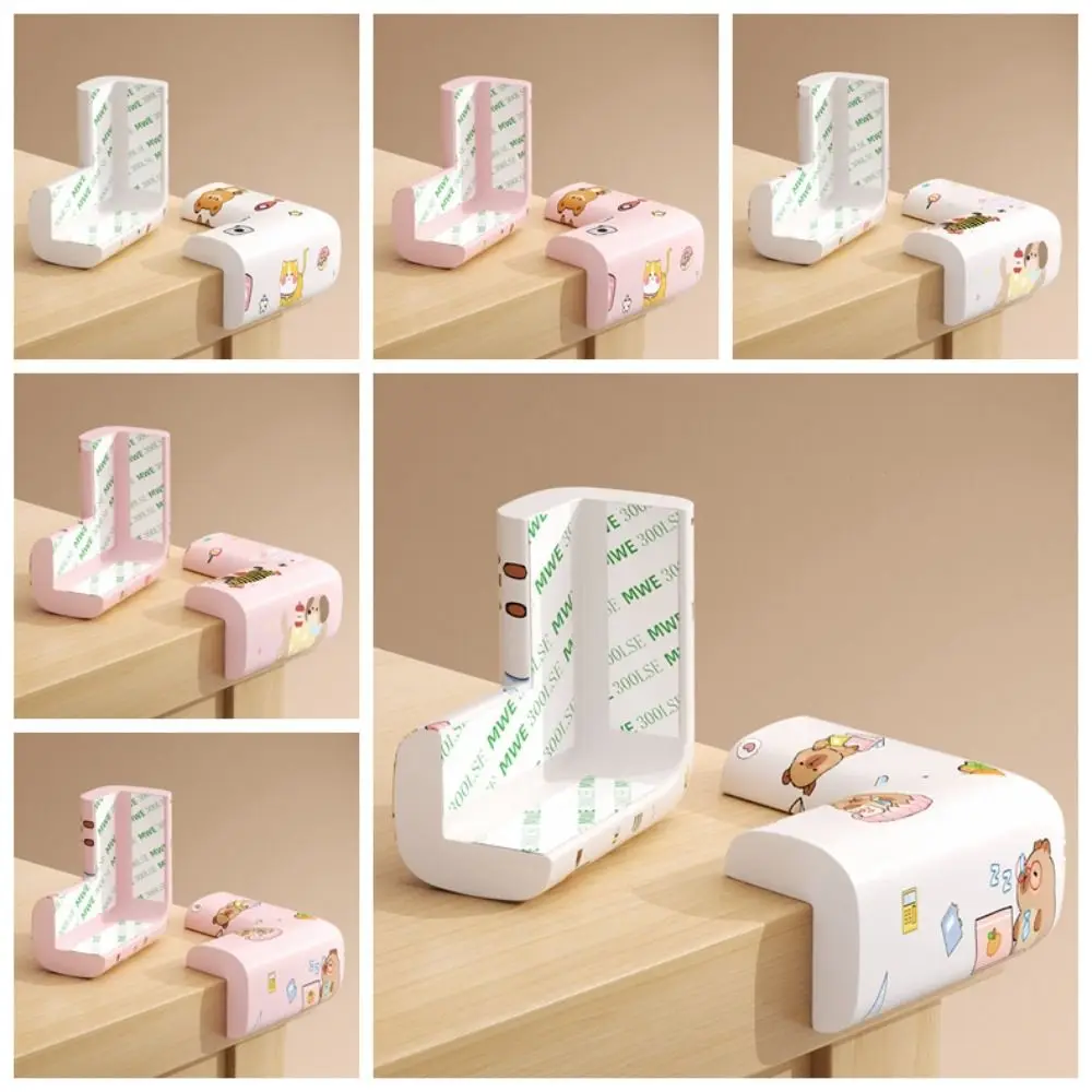 4Pcs Cartoon Pattern Desk Edge Guard Corner Self-adhesive Baby Safety Wall Corner Protector Soft Thicken Anti Collision Cushion
