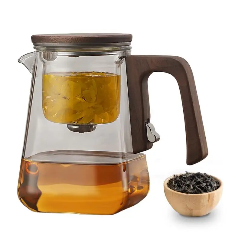 Teapot With Infuser Glass Tea Kettles With Strainer Multifunctional Glass Filter Tea Set With Wooden Handle Magnetic Tea Brewer