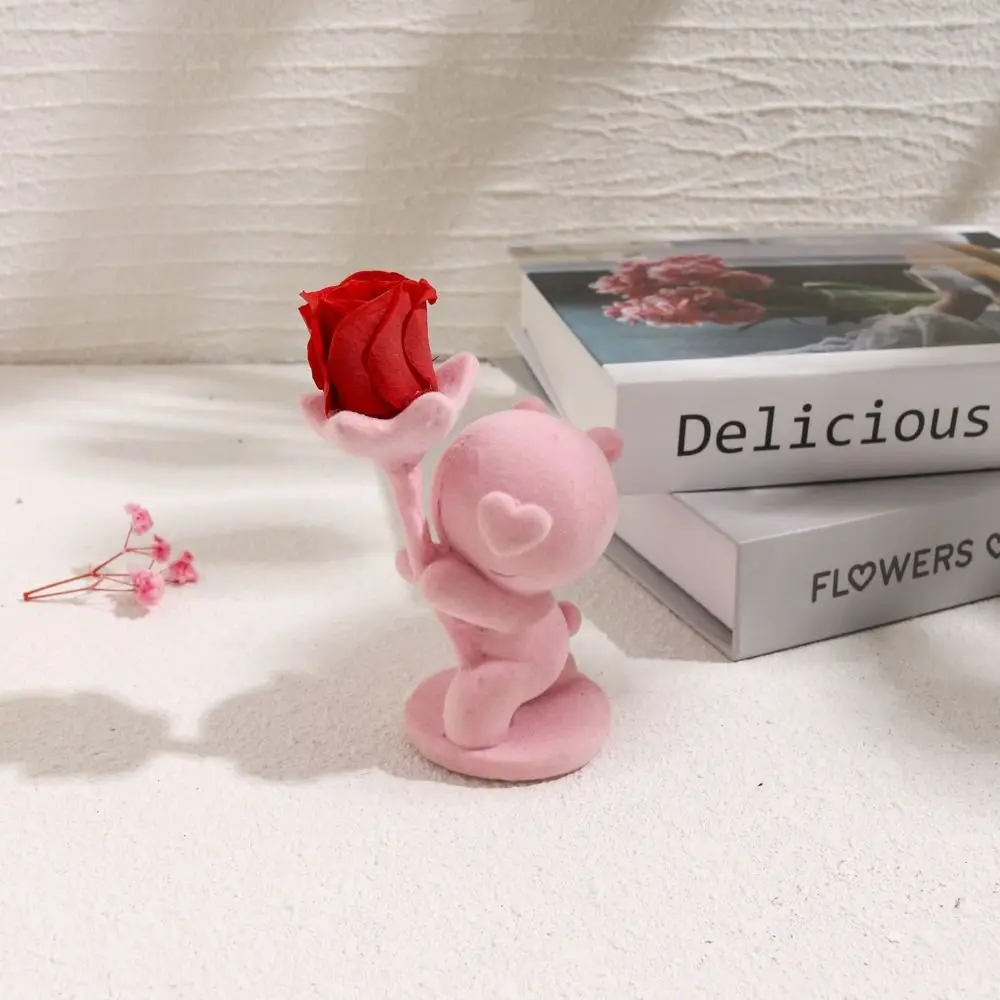 Estatua de flor de oso Artificial, posición de arrodillado, figura de oso Animal flocado hecha a mano, decoración coleccionable