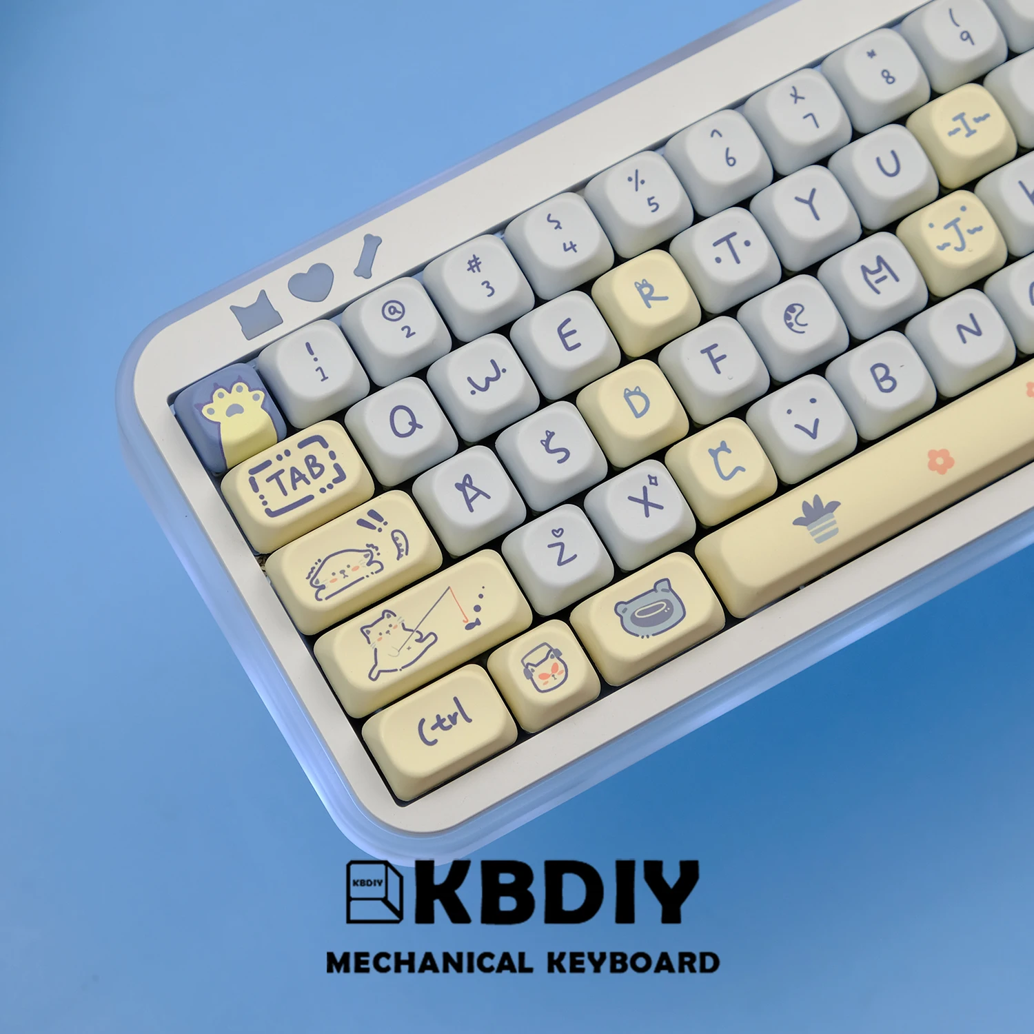KBDiy 141 Keys/Set Cute Blue Meow Keycaps for Mechanical Keyboard PBT Keycap Custom KOA Profile for 61/68/84/87/100/104/108 Keys
