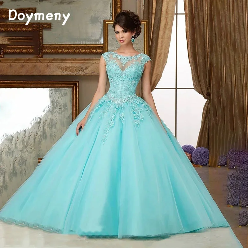 Doymeny Sash Quinceanera Princesa Vestido, Apliques de contas Tule, Doce vestido de 16 anos, 15 anos