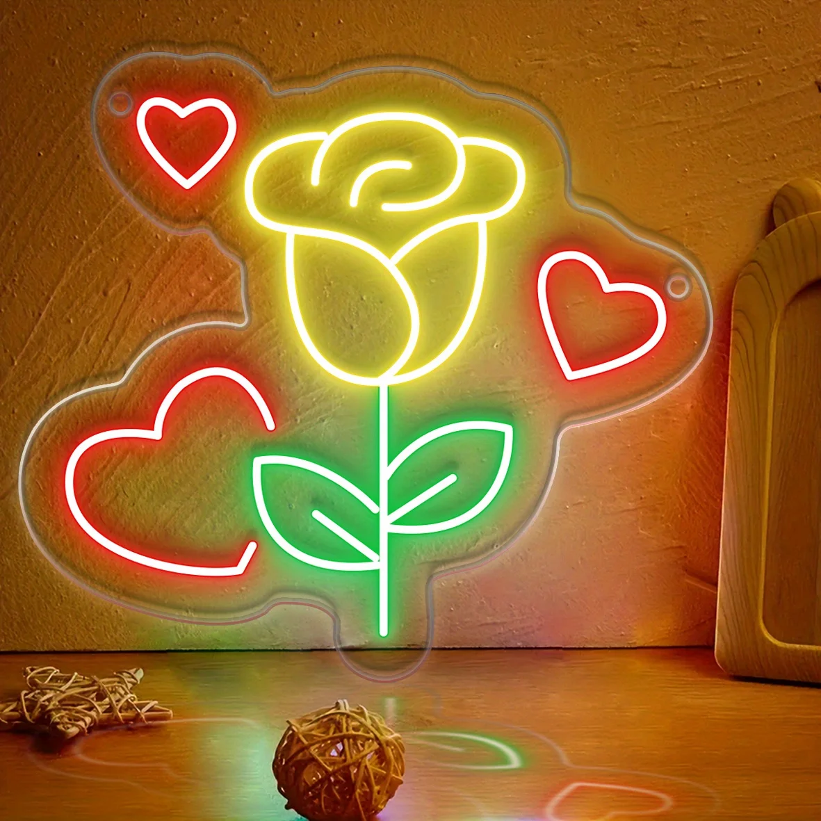 Neon Flower Wall Light - USB-Powered Multicolor (Pink/Green/Blue) Clear Acrylic Wall-Mounted Decorative Lamp with Switch Control