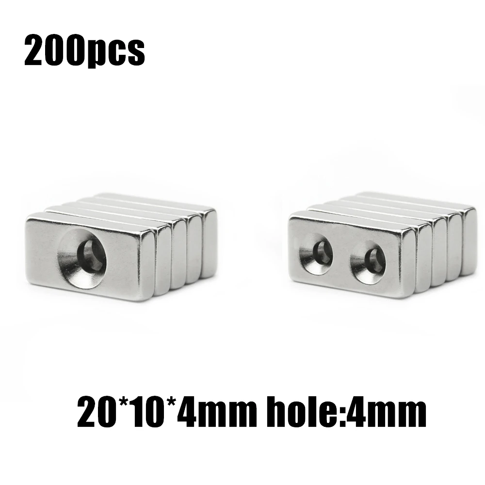 200pcs 20x10x4mm hole:4mm /double hole Block NdFeB Neodymium Magnet N35 20x10x4-4 mm Super Powerful Permanent Magnetic