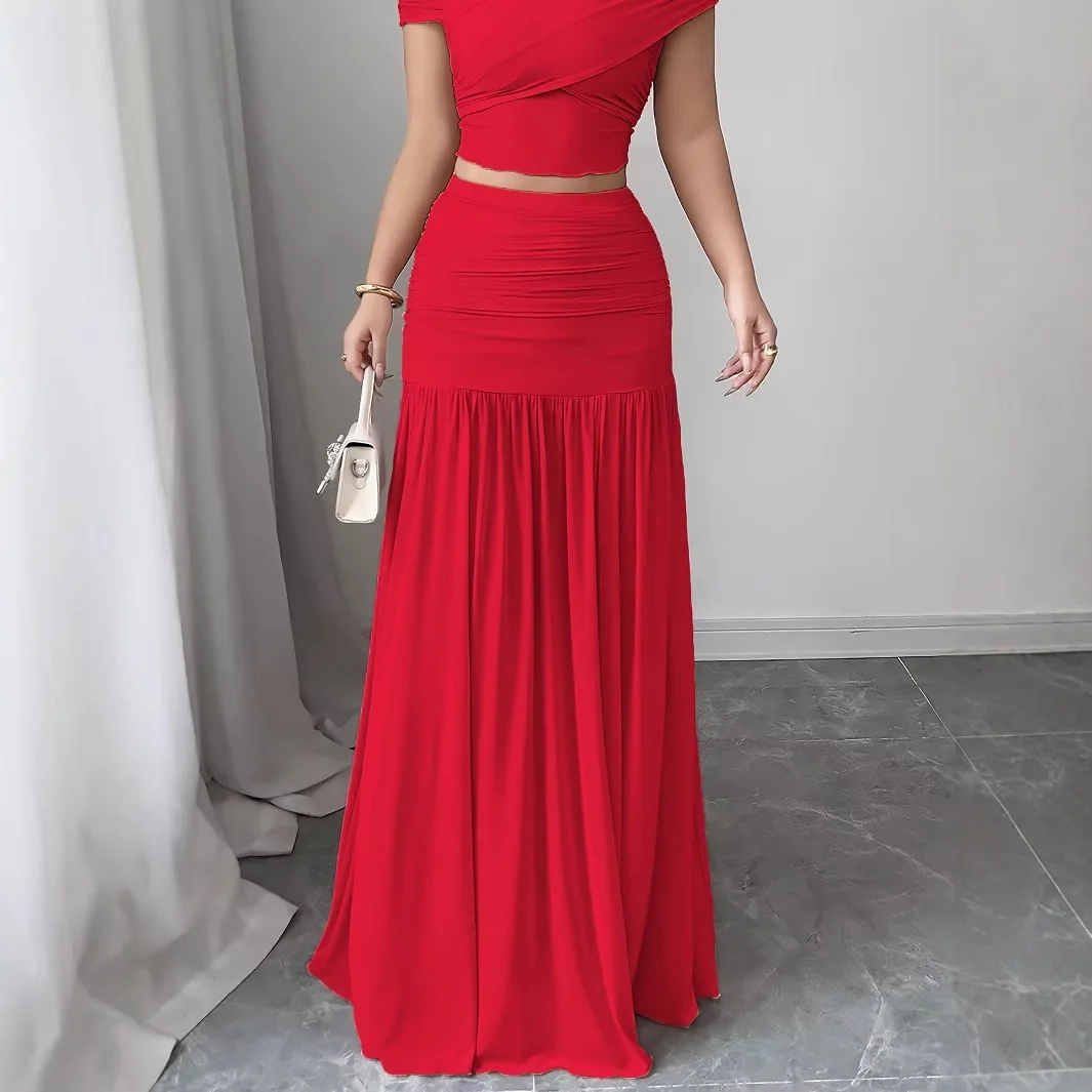 

2025 Summer Long Solid A-Line Skirt High Waist Skirt Women Casual Beach Faldas Female Boho Elastic Waist Holiday Maxi Skirts