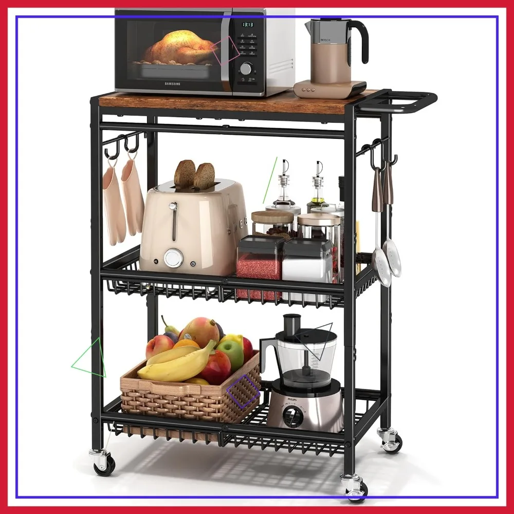 

Винтажная трехъярусная кухонная тележка на колесиках с запираемыми колесами, емкостью 210 фунтов для домашнего офиса, ресторана