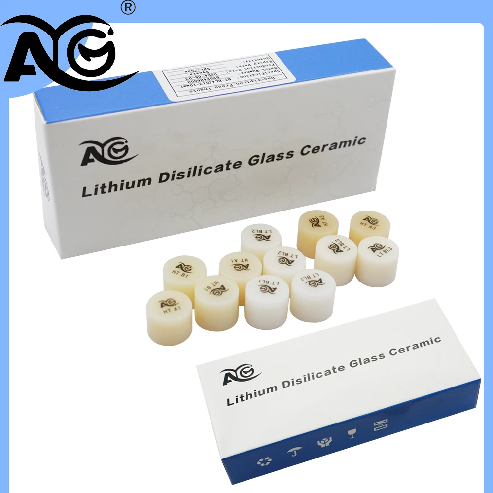 AG 5 pièces/boîte Lingots dentaires à presser en disilicate de lithium HT/LT, blocs de verre-céramique de haute qualité pour dentiste et placages