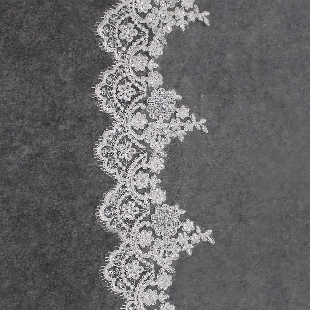 Voile de mariage en dentelle à paillettes, 3 mètres de Long, une couche avec peigne, blanc ivoire, accessoires de mariage