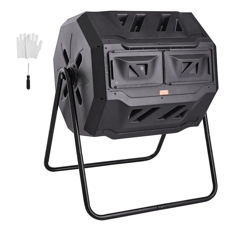 

Compost Bin 43Gal Dual Chamber Composting Tumbler Large Tumbling Rotating Composter with 2 Sliding Doors and Steel Frame BPA F