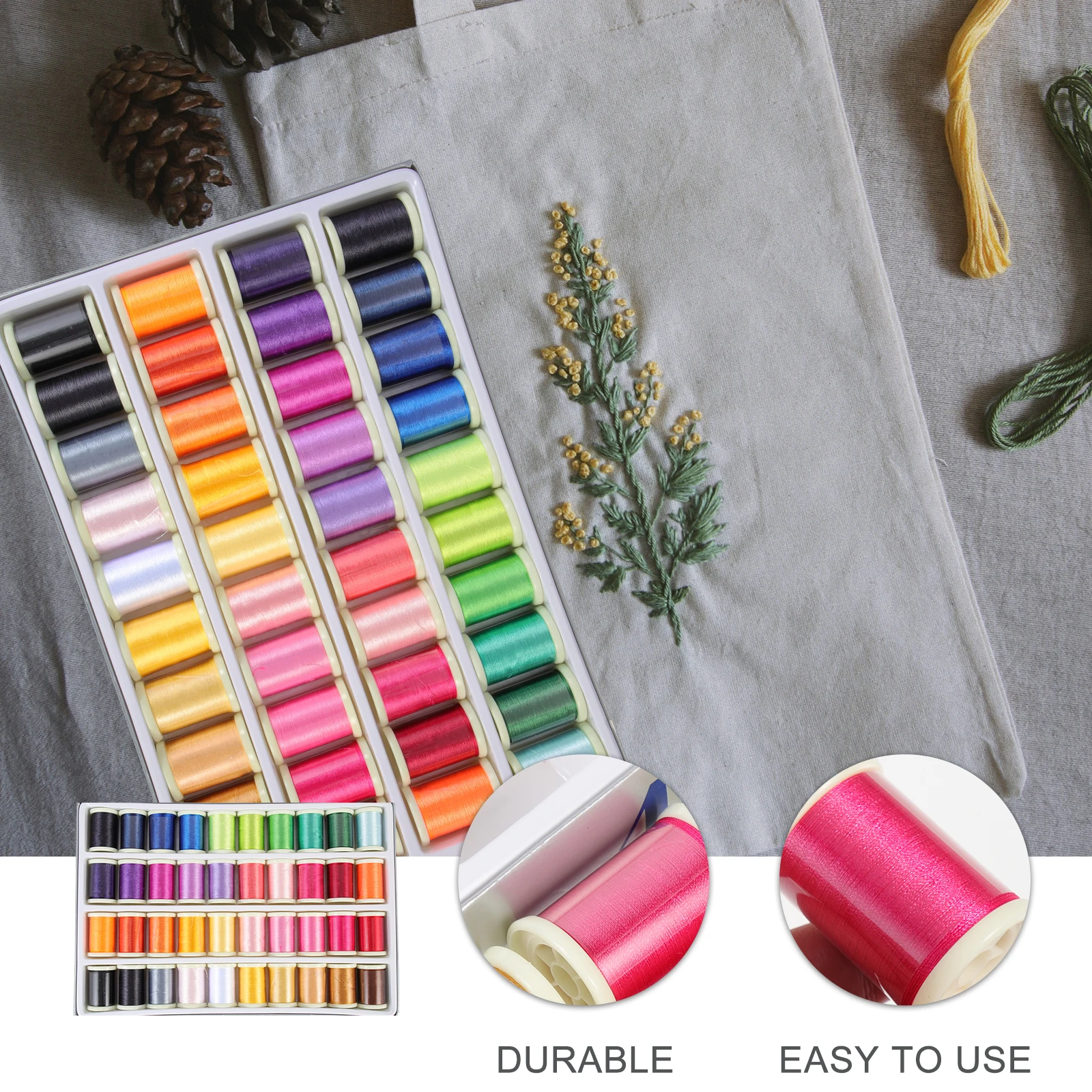 

40 Rolls Embroidery Thread Kit Rayon Threads Sewing Supplies Assortment Set for Machine H Embroidery Beginner