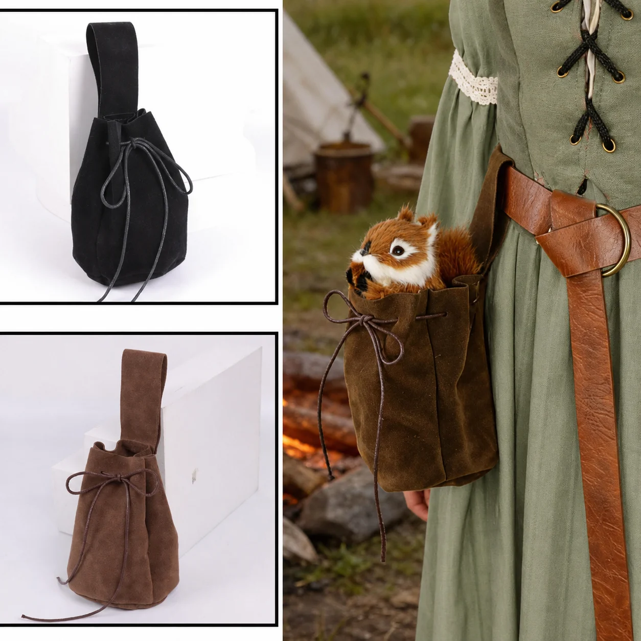 Medieval drawstring waistband bag, unisex, Renaissance LARP role-playing drawstring waistband bag, suitable for Vikings, Hallowe