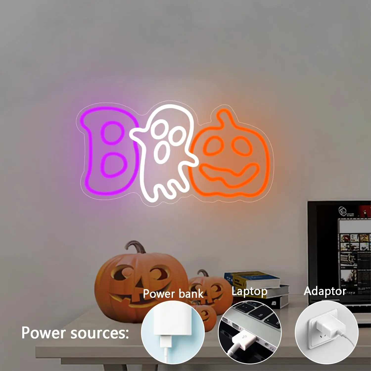 ブーLEDネオンライトサイン、ゴースト、カボチャ、ハッピーハロウィン、かわいい、寝室、リビングルーム、キッズギフト、ホリデー、バー、クラブ、ドア、壁の芸術的な装飾