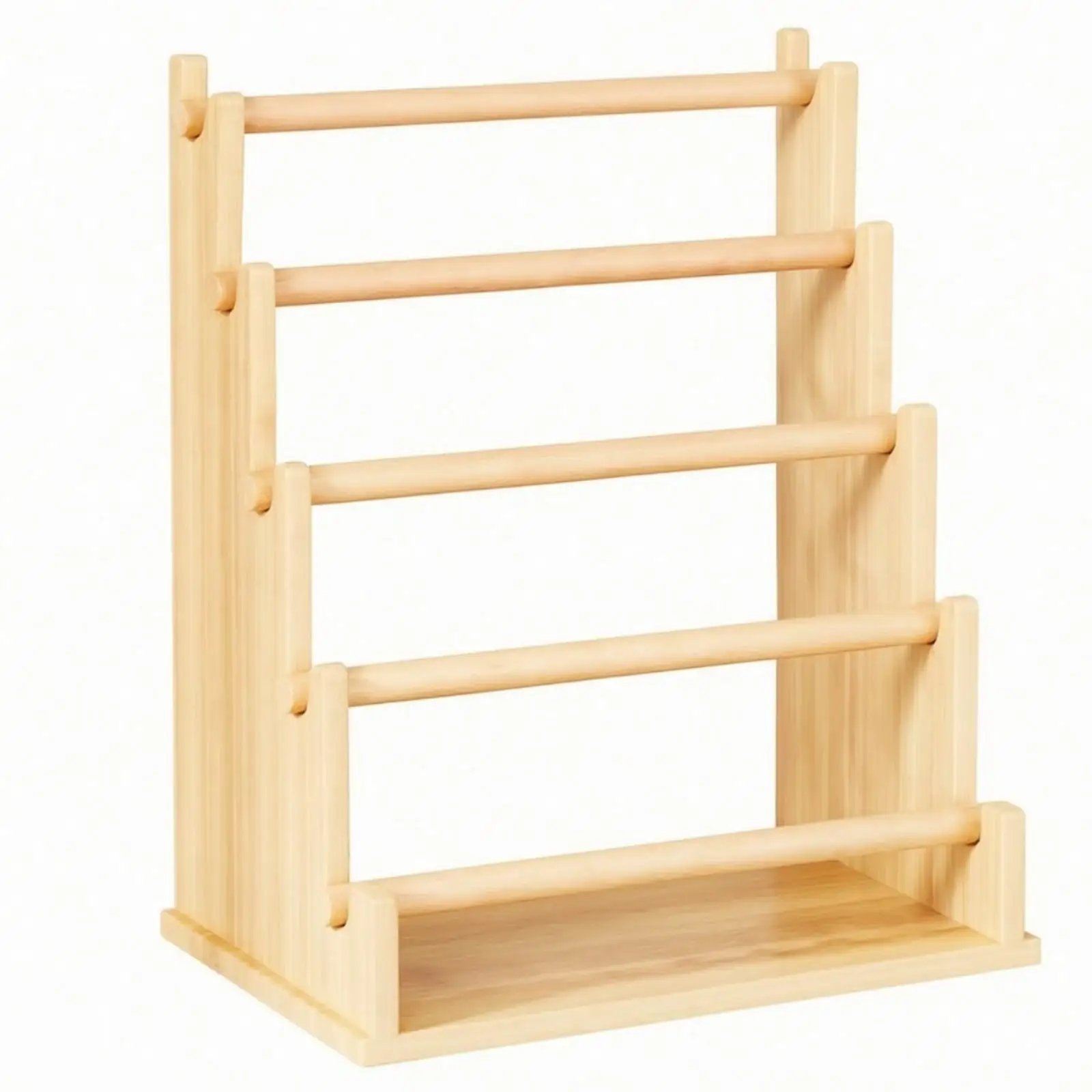 Rustic Wood Jewelry Display Rack Stand with Removable Rods and Rectangular Base for Necklace Bracelet Watch Organizer Boutique
