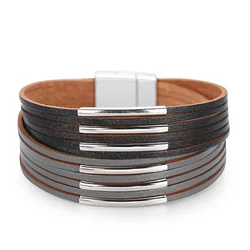Charmsmic Multilayer PU Leather Bracelets Female Girls Tiny Golden Color New Design Women Armband Hand Jewelry Accessories