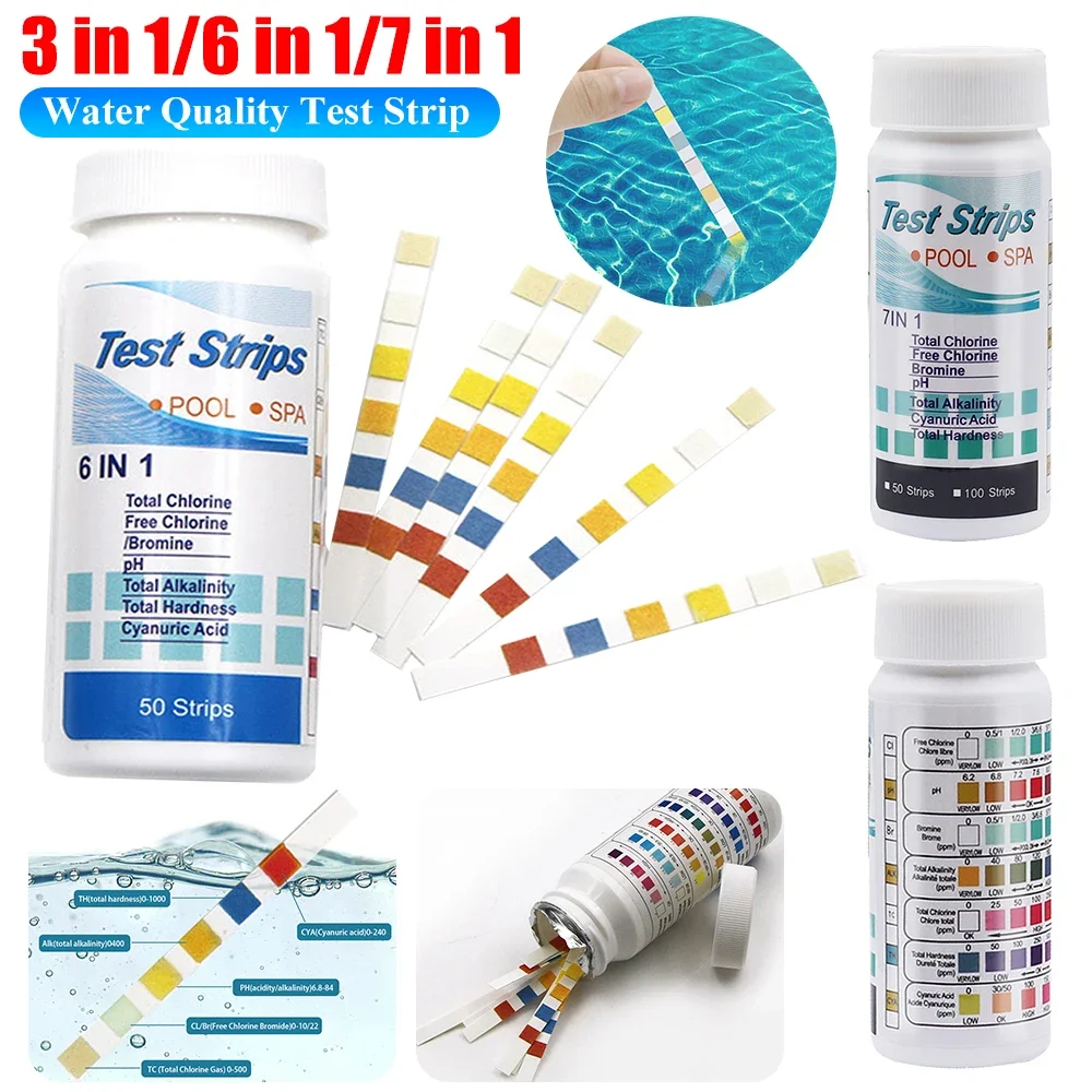 50/100PCS Water Quality Test Strip Multipurpose 7 in 1 Aquarium Test Strips Water pH Test Tools for Fish Tank Swimming Pool