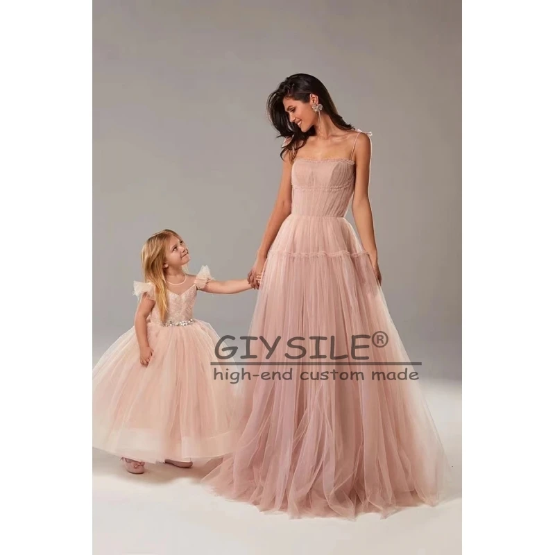 GIYSILE أحمر الخدود الوردي/الأزرق فساتين لحضور الحفلات الموسيقية الطويلة 2025 السباغيتي الأشرطة طبقات تنورة ألف خط فساتين الحفلات مطوي تول فساتين رسمية