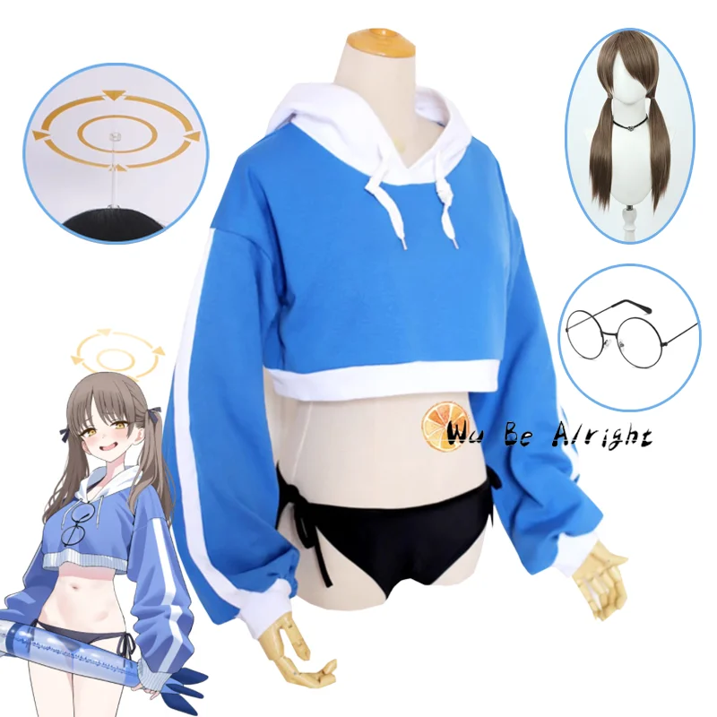 Game Blue Archive Kazekura Moe Swimsuit Cosplay Costume Swimwear Uniforms Suit Wig Headwear Halo Halloween Carnival Party