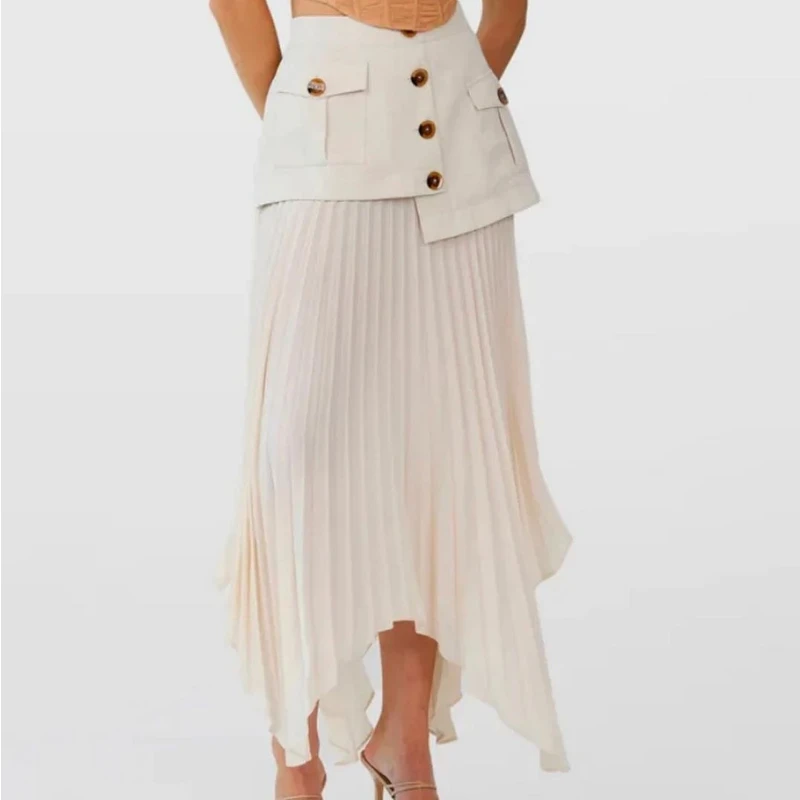 Falda larga plisada con múltiples botones para mujer, Vestido largo de gasa con Panel Irregular, con bolsillos, a la moda, informal, y Club para fiesta, novedad