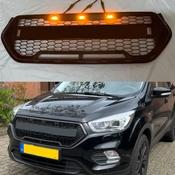 Glossy Black Honeycomb Grille Front Bumper Mask Mesh Amber Led Racing Grills Upper Grid For Ford Escape Kuga 2017 2018 2019