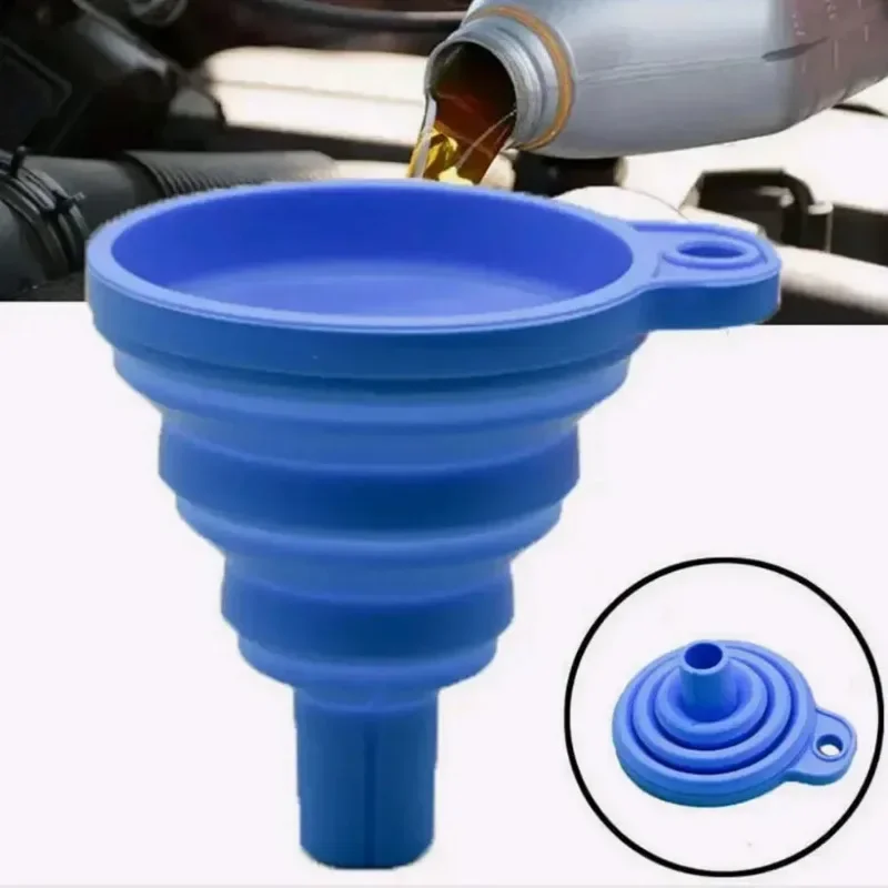 1pc Auto Engine Oil Petrol Diesel Oil Change Funnel Car Silicone Funnel Liquid Change Tools Foldable Portable Car Accessories