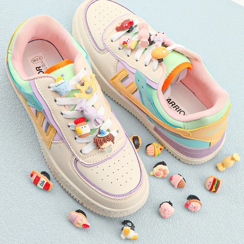 1PCS Cartoon Crown Cake Candy Macaron Color Shoes Accessories for Girl Children's Shoelaces Decoration Clips Shoe Laces Buckle