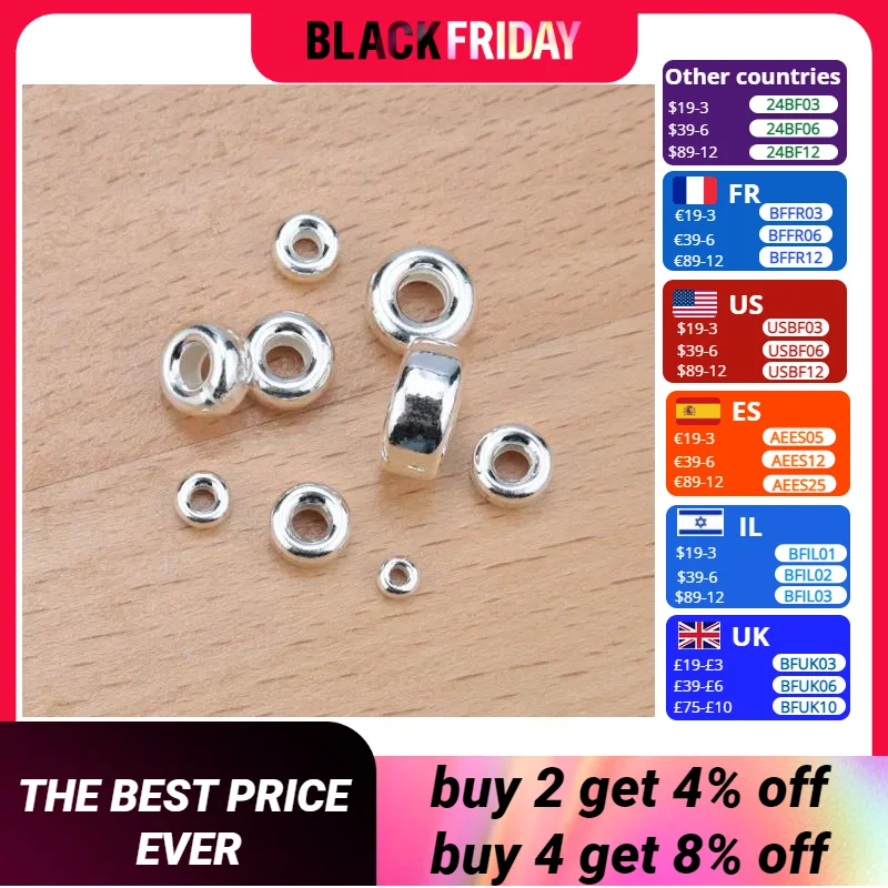 One Piece 925 Sterling Silver Spacer Beads Round Smooth Wheel Shape Jewelry Beads for Silver Bracelet&Necklace Making DIY