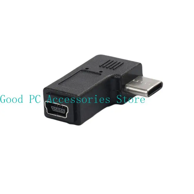 R53C Mini USB to USB C Converter for Cellphone 90 Degree Type-C Male to Mini USB Female Adapter Support Charging & Data Sync