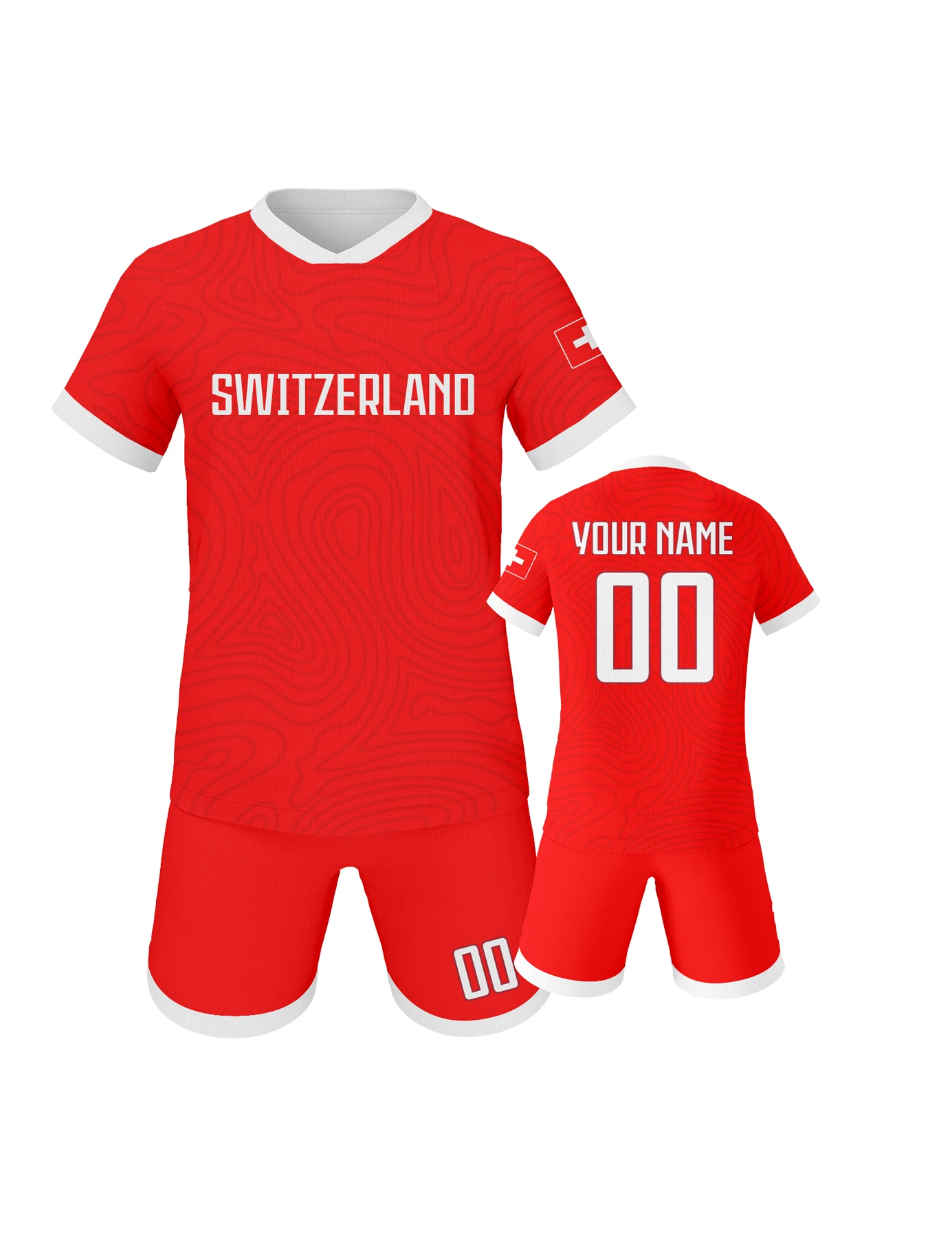 

Детский футбольный комплект на заказ (Швейцария) с персонализацией: имя и номер, дышащая тренировочная форма национальной сборной