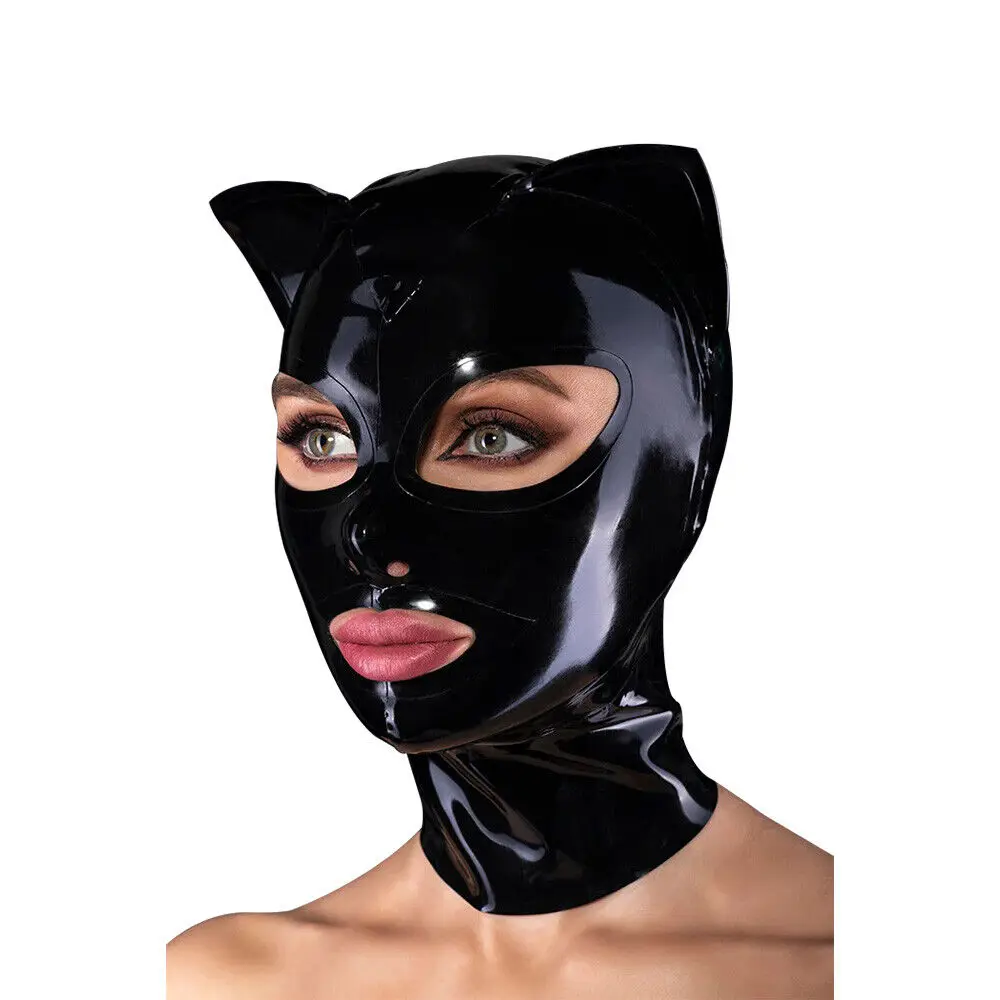 

Latex Gummi Hood Cat Ears Rubber Mask Bodysuit Cosplay Party Club Costume