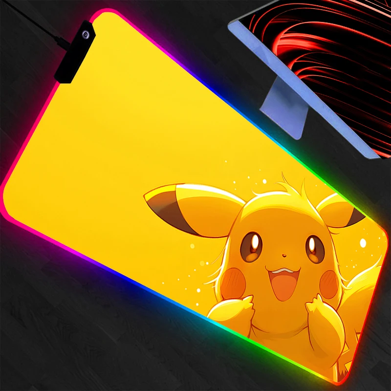 Pokemon Pikachu LED Mouse Pad Komputer Laptop Anime Keyboard RGB Mouse Mat Mousepad Keyboard Gamer Backlight Desk Mat