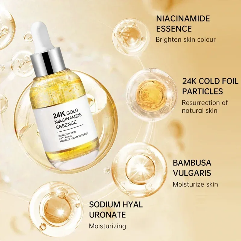 24K Gold Niacinamide Serum Dark Spot Remover Hyaluronic Acid for Face Serum Moisturizing Brighten Smoothing Facial Skin Care