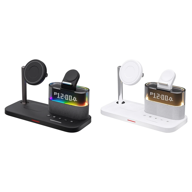 

FUFU 5 In 1 Magnetic Wireless Charger Stand LED Night Light Alarm Clock Fast Charging Station